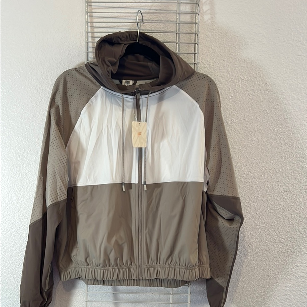 Fabletics White and Tan Windbreaker Jacket